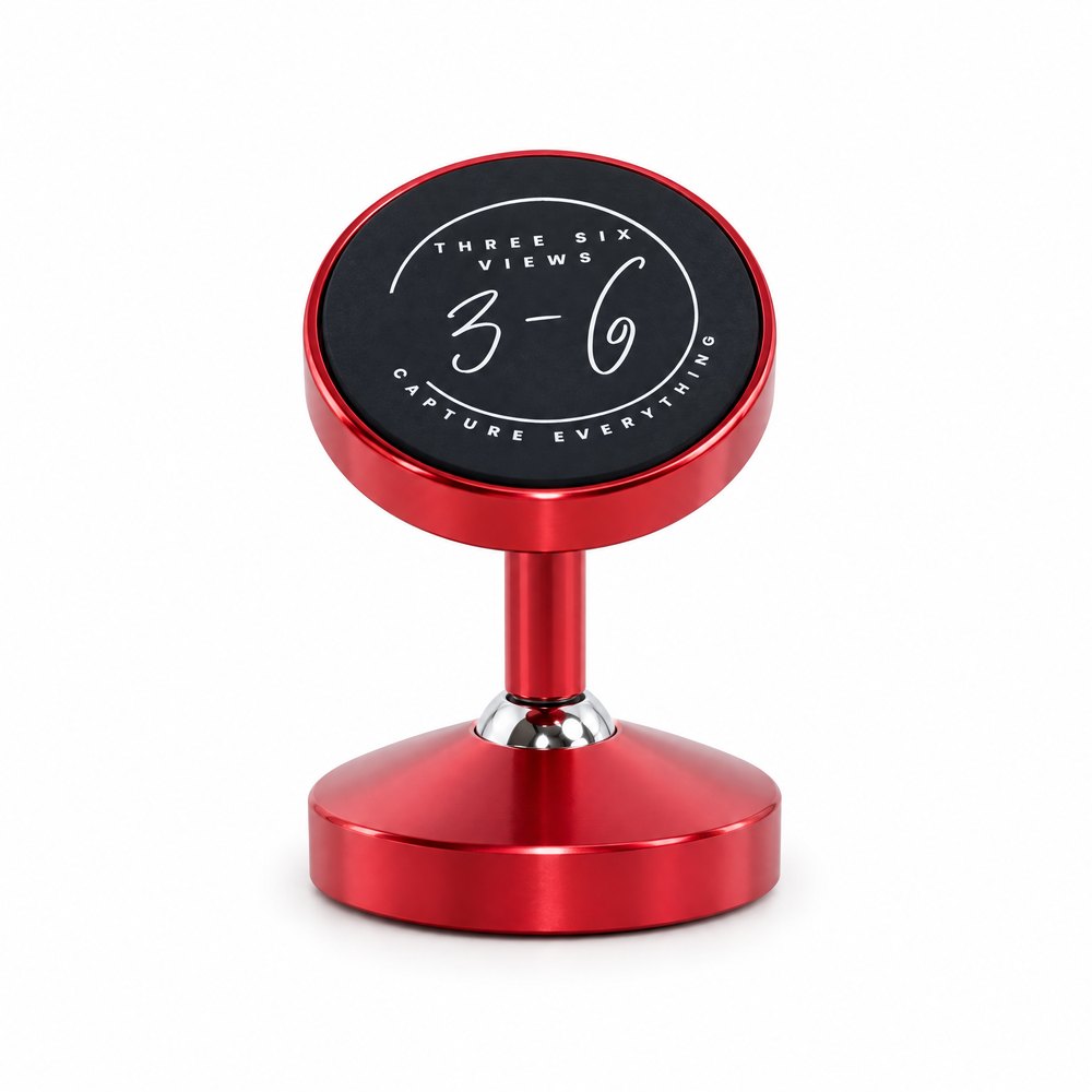 The Vloggers Mount in red: magnetic head, short stem, ball joint and base