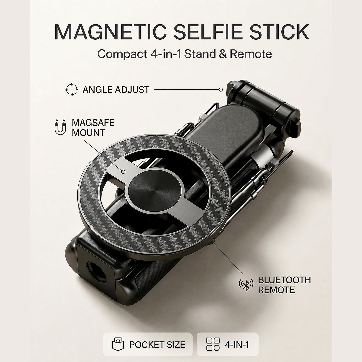 threesixviews 4-in-1 Magnetic Selfie Stick Tripod with Remote